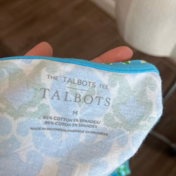 Talbots Ikat Blue & Cream Medallion Crewneck Cotton T Shirt Size M - Picture 8 of 8